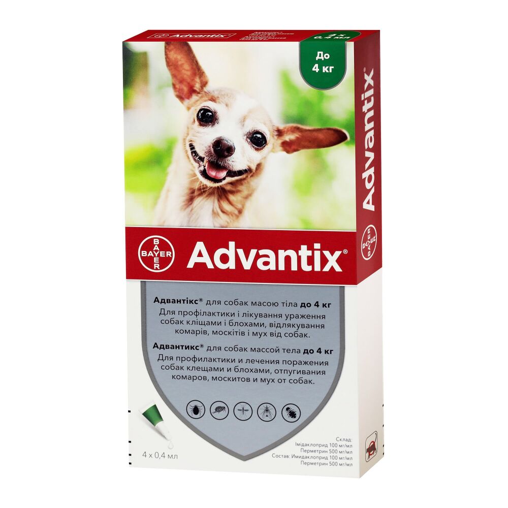 Bayer Advantix İt üçün birə və gənəyə qarşı damcı (4 kq-dək)