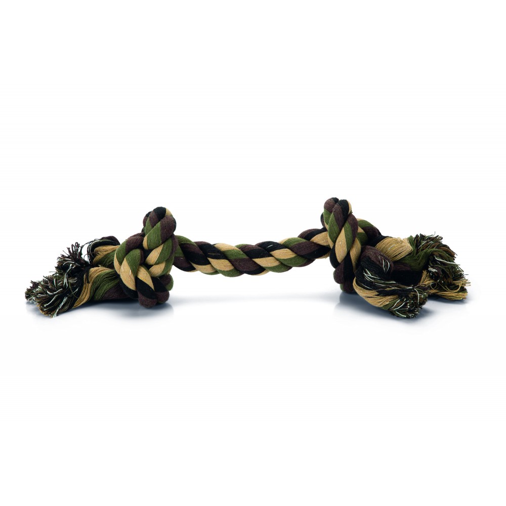 Beeztees Camouflage İt üçün oyuncaq ip, 2 düyünlü, yaşıl, 400 q, 38 sm