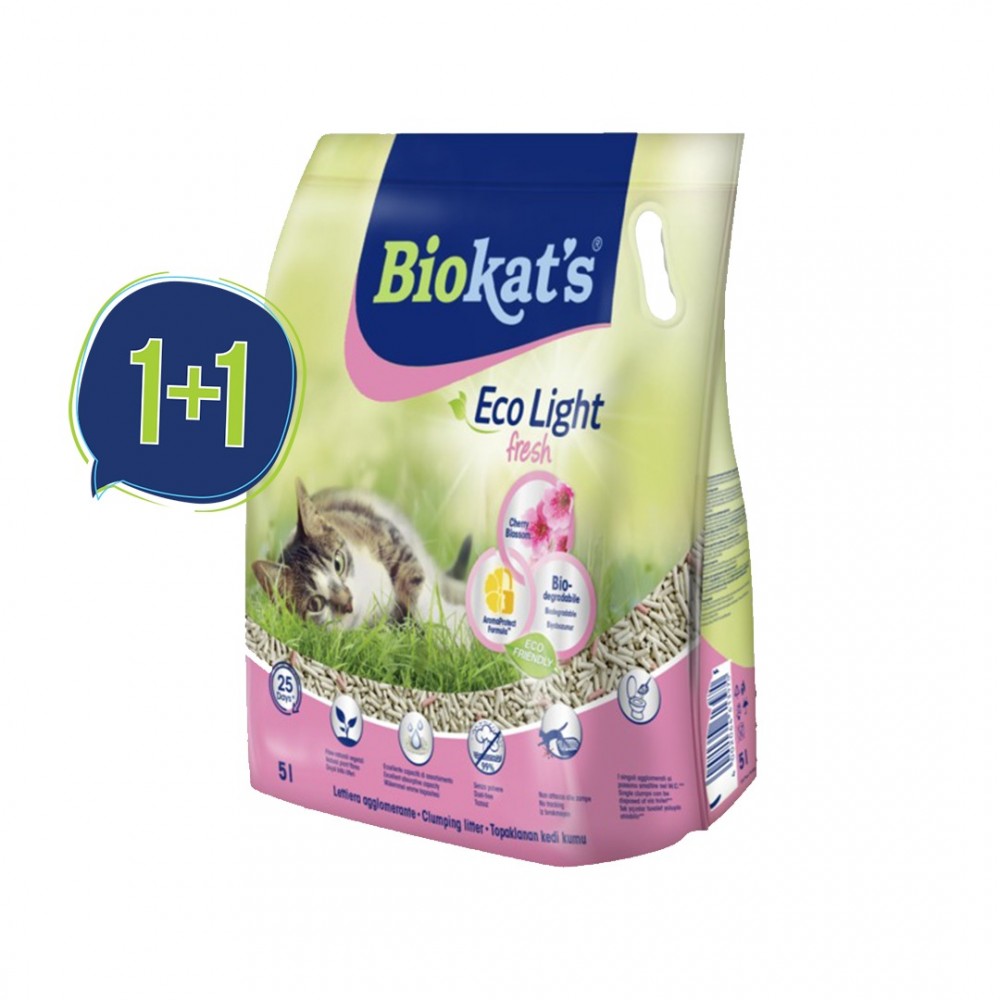 Biokat's Eco Light Fresh Cherry Blossom Tofu Topalanan pişik qumu Albalı ətirli, 5 L (1+1)