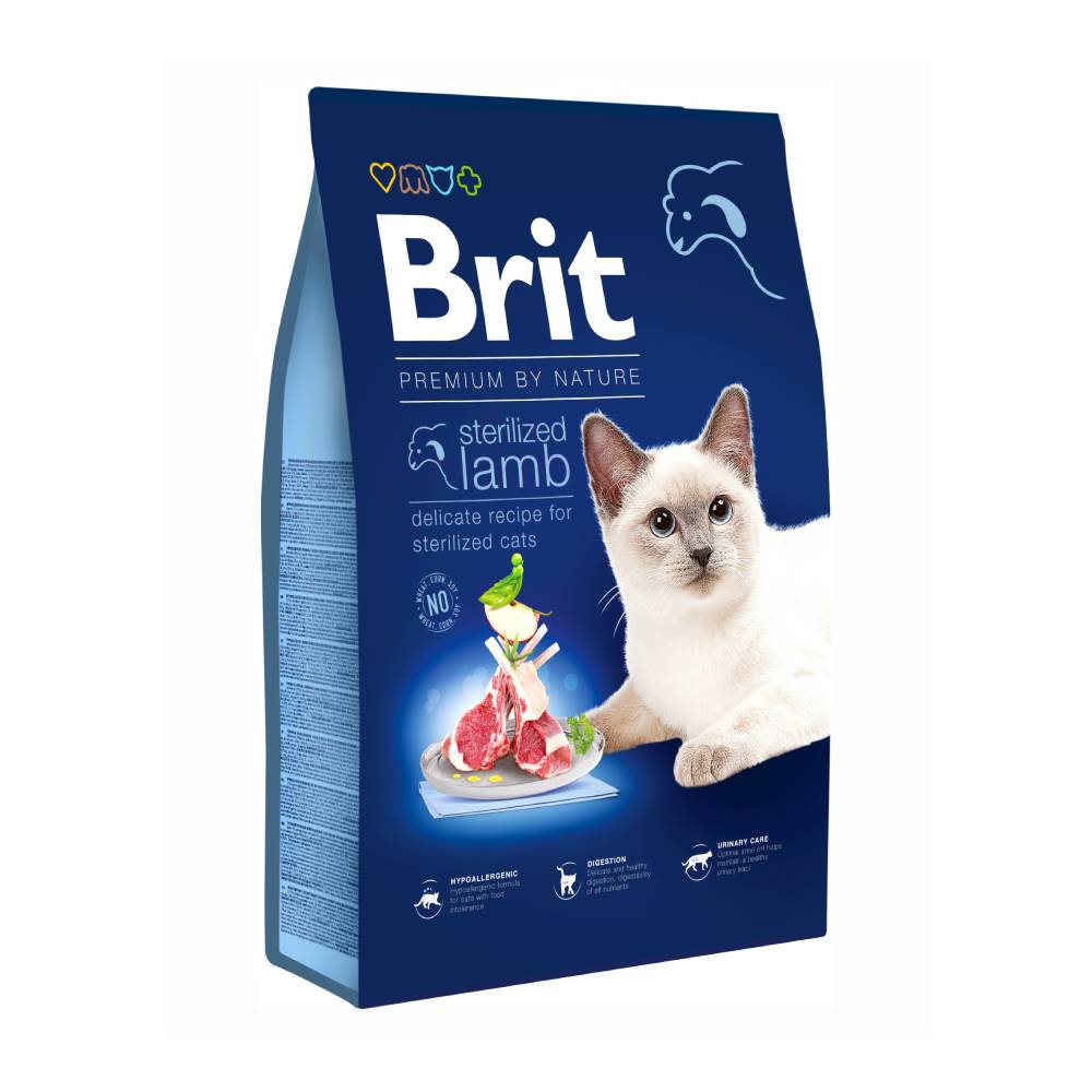 Brit Premium by Nature Sterilized Sterilizasiya edilmiş yetkin pişik üçün quru yem, quzu əti ilə