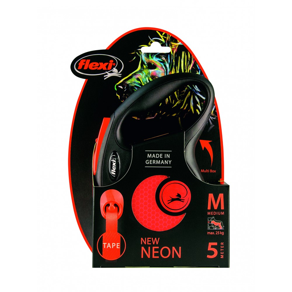 Flexi New Neon M İt üçün tənzimlənən lentli xalta qayışı (5 m)