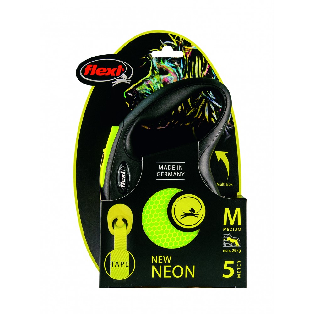 Flexi New Neon M İt üçün tənzimlənən lentli xalta qayışı (5 m)