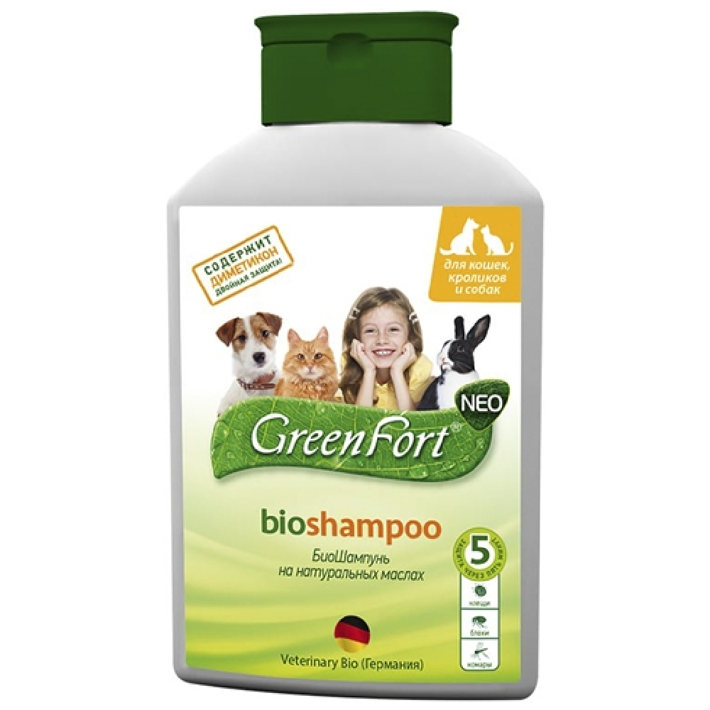 GreenFort İt, pişik və dovşan üçün birə və gənəyə qarşı bio şampun, 380 ml