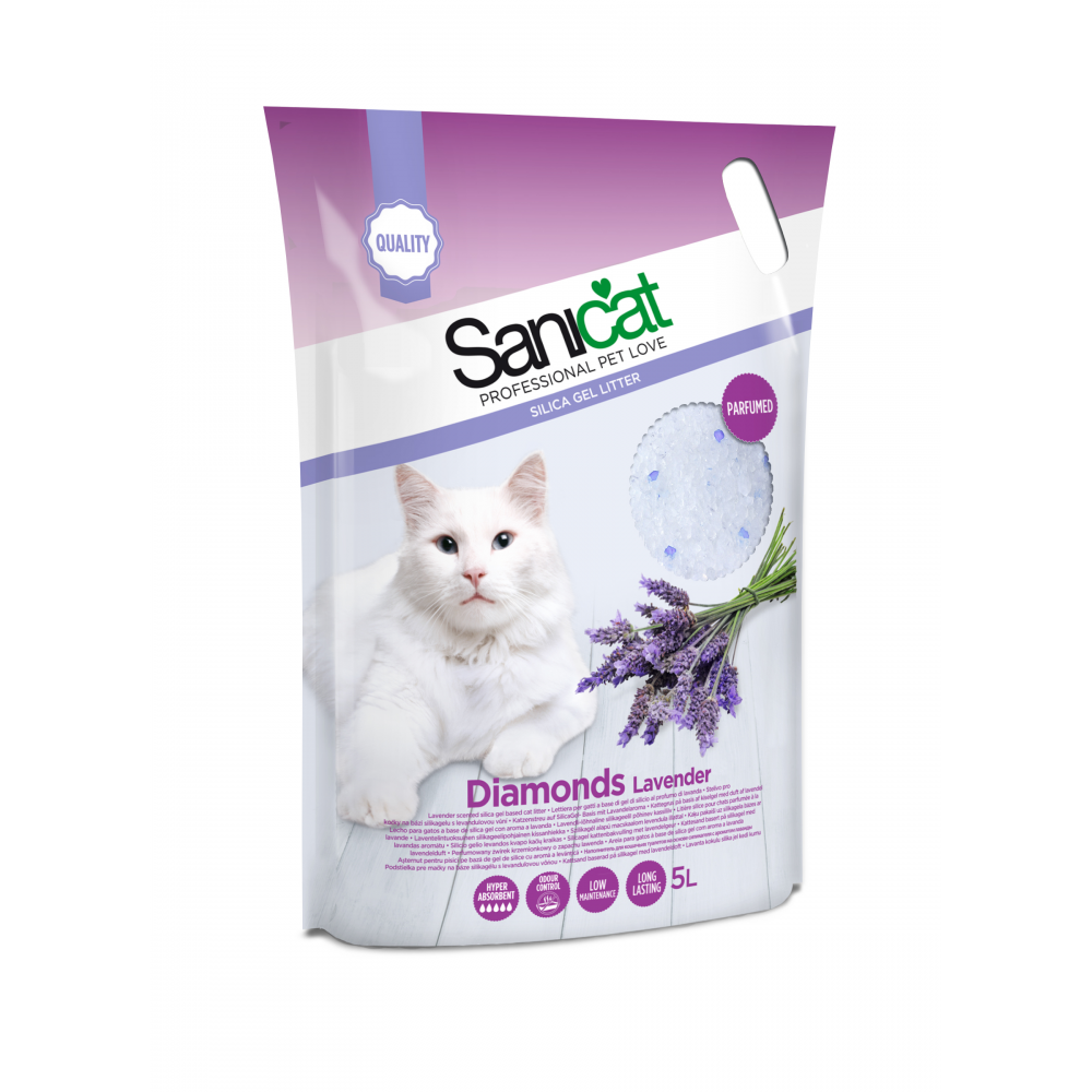 Sanicat Diamonds Silikagel pişik qumu, lavanda ətirli, 5 L